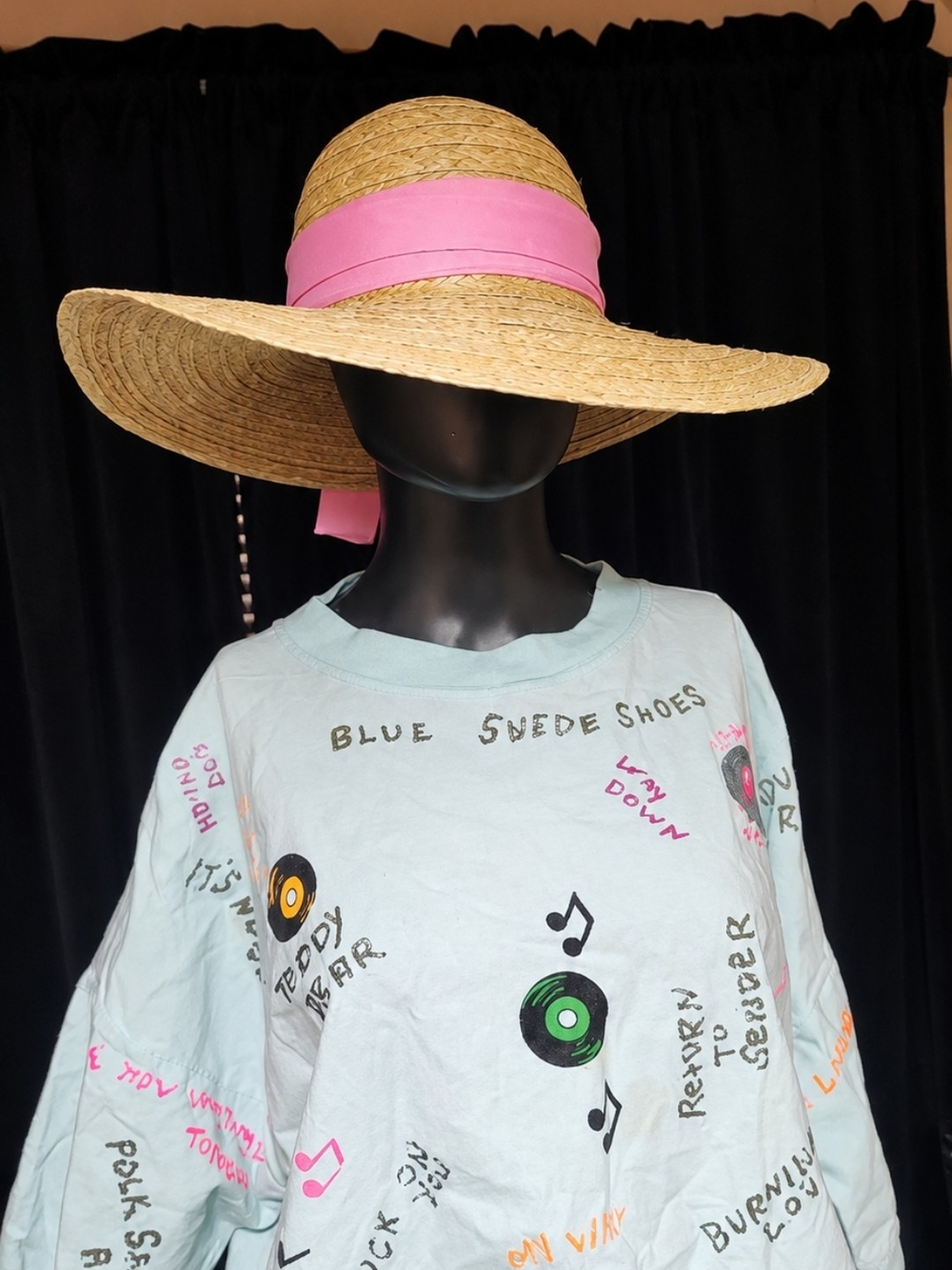 HATS Wide Brim Straw Sun Hat Pink Ribbon Floppy Beach Resort Hat - Picture 2 of 8